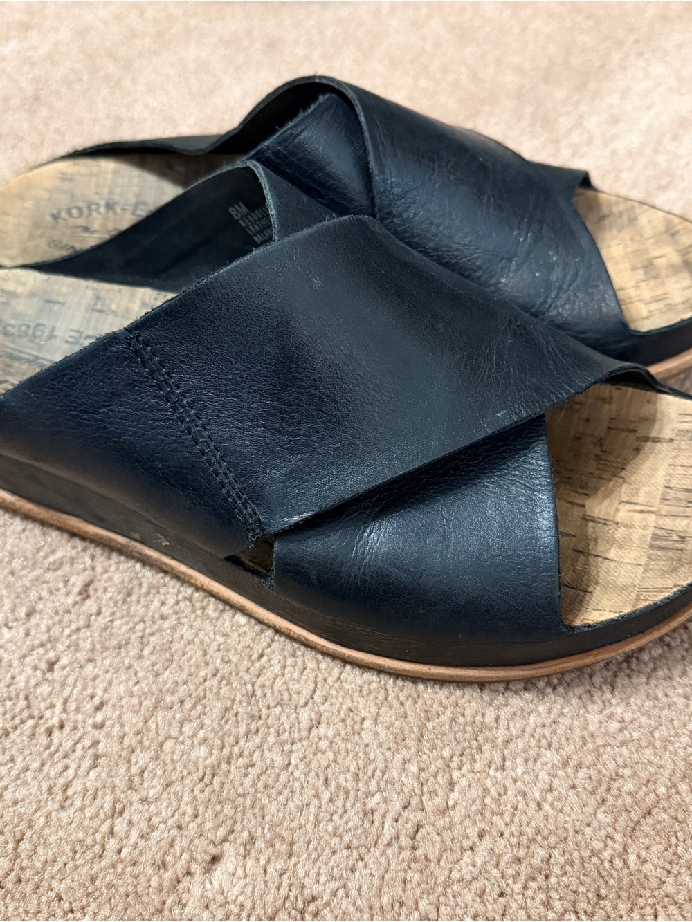 Kork-Ease Black Leather Crisscross Slide sandals sz8 - Picture 2 of 4